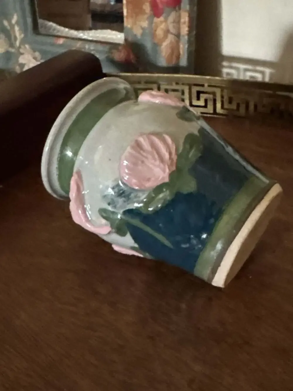 LST Ceramic Hand-Painted Floral Relief Small Vase